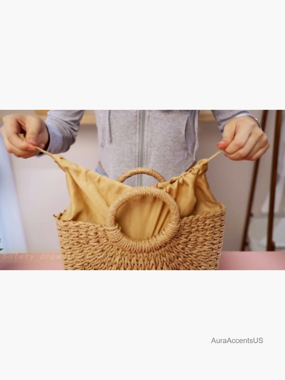 Straw Tote Bag Summer Beach Rattan Woven Handbag Travel Tote - Picture 7 of 7